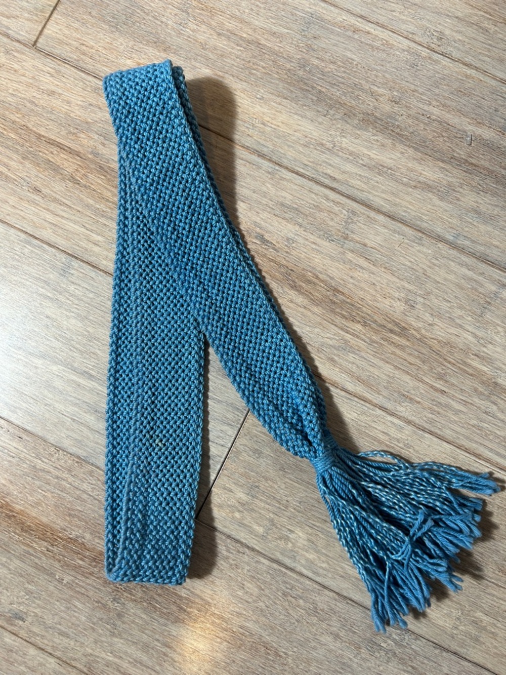 Handwoven Teal Knit Belt with Tassel  one size